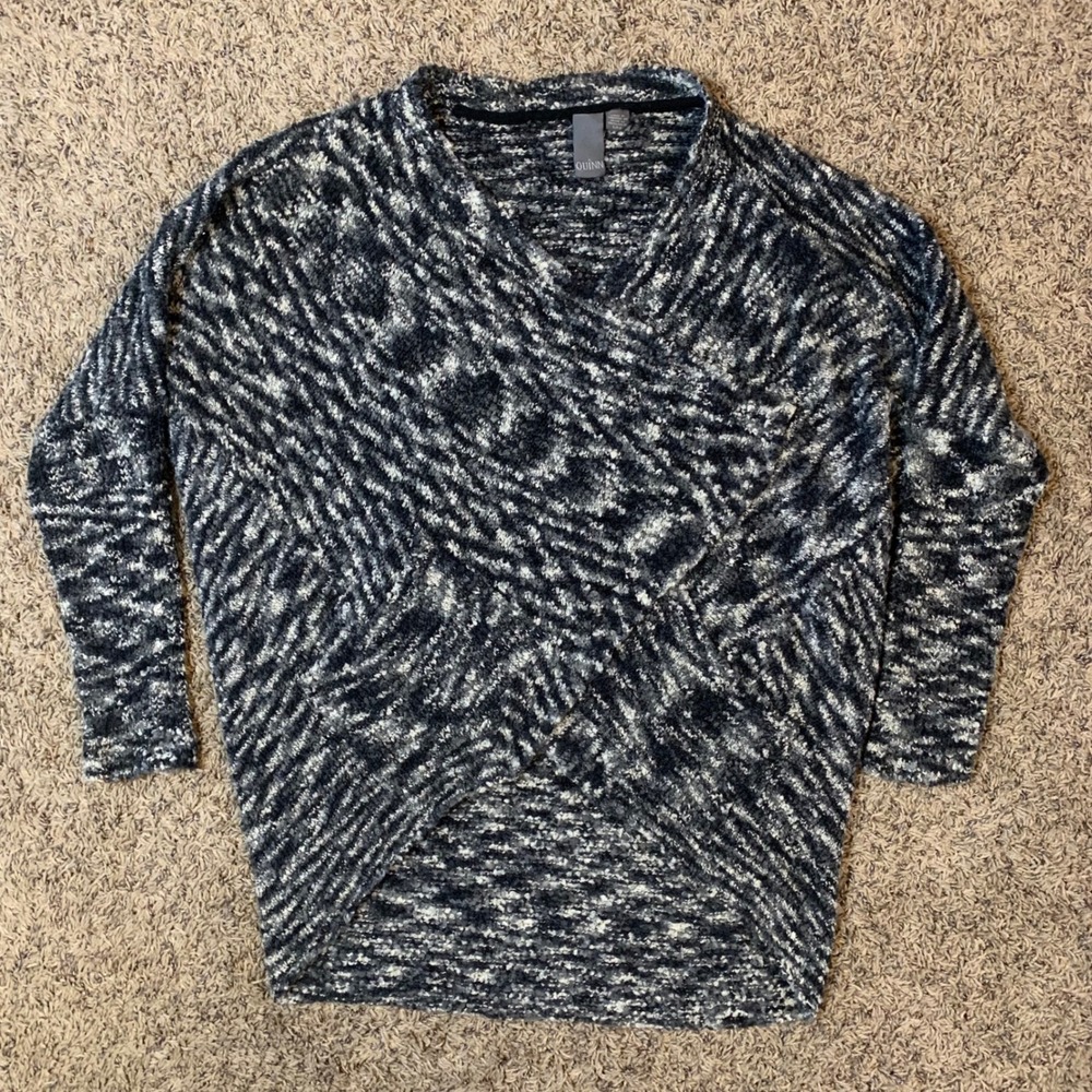 Quinn Cardigan Sweater Womens Small Gray Black Knit Open Front